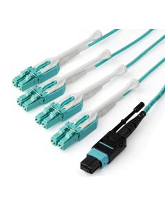 StarTech.com 3m (10ft) MTP(F)/PC to 4x LC/PC Duplex Breakout OM3 Multimode Fiber Optic Cable, OFNP Plenum, 40G Networks, Low Insertion Loss - Fiber Jumper Cord