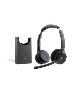 Cisco Headset 722, Wireless Dual On-Ear Bluetooth Headphones, Webex Button, USB-A HD Bluetooth Adapter, Soft Case, Charging Stand, Carbon Black, 1-Year Limited Liability Warranty (HS-WL-722-BUNAS-C)