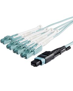 StarTech.com 10m (30ft) MTP(F)/PC to 4x LC/PC Duplex Breakout OM3 Multimode Fiber Optic Cable, OFNP Plenum, 40G Networks, Low Insertion Loss - Fiber Jumper Cord