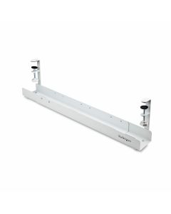 StarTech.com Under Desk Cable Management Tray, Length Adjustable Cable Organizer, Clamp-On Installation, No Drilling Required, Power Bar Holder, White