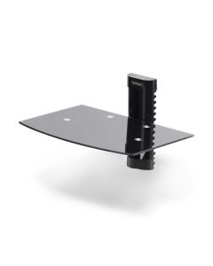 StarTech.com Floating Wall-Mounted AV Shelf, Adjustable Height Shelf For Under TV, Organize A/V Equipment On Black Tempered Glass Shelf