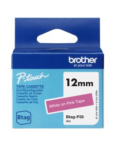 Brother BTAG-P35 label-making tape White on pink