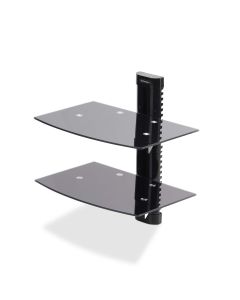 StarTech.com Dual Floating Wall-Mounted AV Shelves, Adjustable Height Shelf For Under TV, Organize A/V Equipment On Black Tempered Glass Shelves