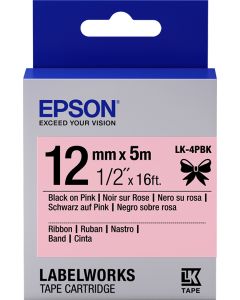 Epson Label Cartridge Satin Ribbon LK-4PBK Black/Pink 12mm (5m)