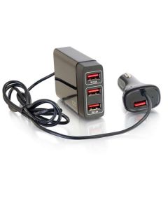 C2G 4-Port USB Car Charger with Extension for Passengers, 5.8A Output