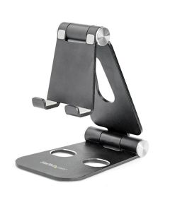 StarTech.com Phone and Tablet Stand - Foldable Universal Mobile Device Holder for Smartphones & Tablets - Adjustable Multi-Angle Ergonomic Cell Phone Stand for Desk - Portable - Black