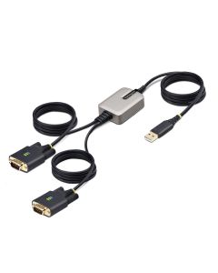 StarTech.com 13ft (4m) 2-Port USB to Serial Adapter Cable, Interchangeable DB9 Screws/Nuts, COM Retention, USB-A to DB9 RS232, FTDI, Level-4 ESD Protection, Windows/macOS/ChromeOS/Linux - Rugged TPE Construction