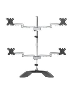 StarTech.com Desktop Quad Monitor Stand - Ergonomic VESA 4 Monitor Arm (2x2) up to 32" - Free Standing Articulating Universal Pole Mount - Height Adjustable/Tilt/Swivel/Rotate - Silver