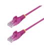 StarTech.com 15m Pink Slim CAT6 Ethernet Cable, Snagless, 100W PoE, UTP, LSZH, 28AWG Pure Bare Copper Wire, Slim RJ45 Network Patch Cord w/Strain Reliefs, Fluke Tested
