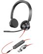POLY Blackwire 3325 Stereo USB-C Headset +3.5mm Plug +USB-C/A Adapter