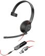 POLY Blackwire 5210 Monaural USB-C Headset +3.5mm Plug +USB-C/A Adapter